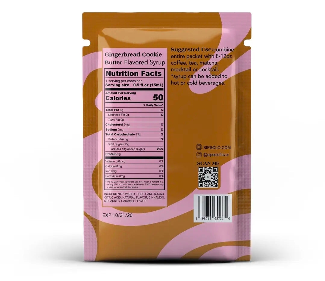 *Best By: 10/31/26* Gingerbread Cookie Butter Single-Serve Flavored Syrup