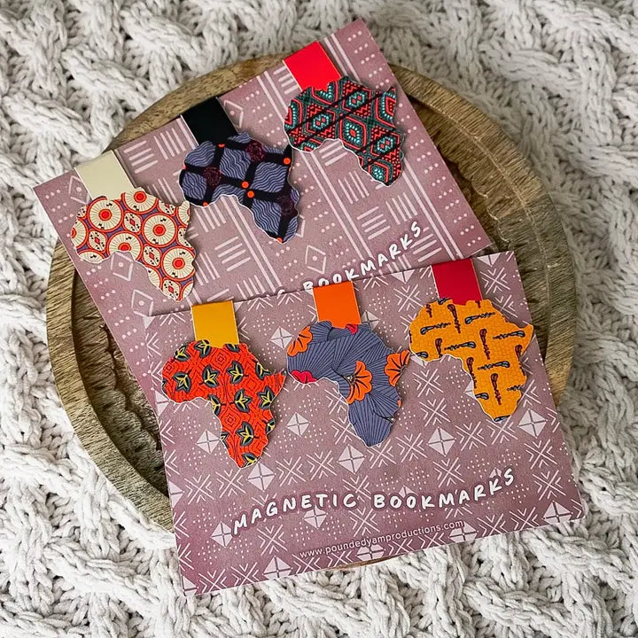 Ankara Print Africa Shaped Magnetic Bookmarks