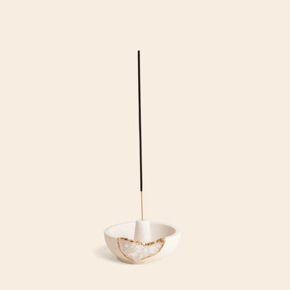 White & Gold Natural Quartz Geode Incense Holder
