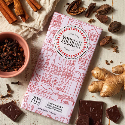XOCOLATL Warm & Cozy Ginger Spiced Dark Chocolate Bar